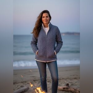 L.L. Bean Lambswool Sherpa Lined Sweater Jacket Size Small